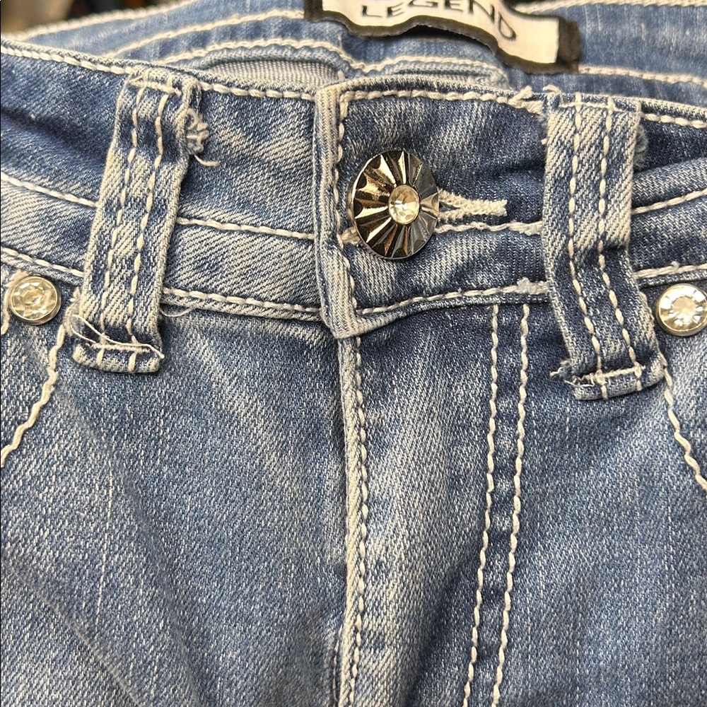 Legend Women's Flare Jeans in Classic Blue with Rhinestones - Picture 3 of 8